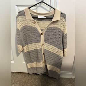 Top shop grey and cream crochet shirt